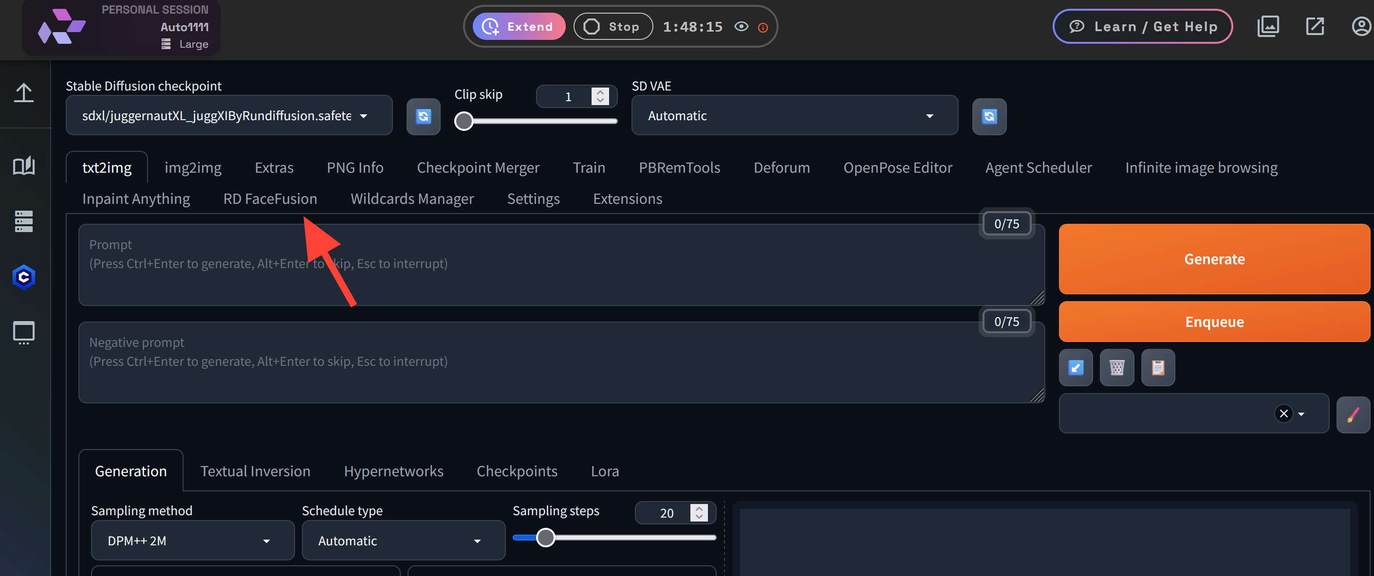 Access the RDFaceFusion Tab screenshot