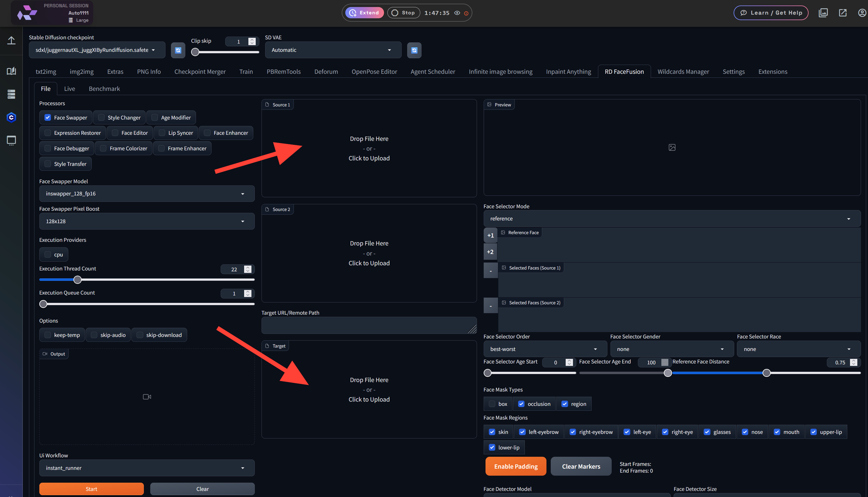 Upload a Source and Target image screenshot