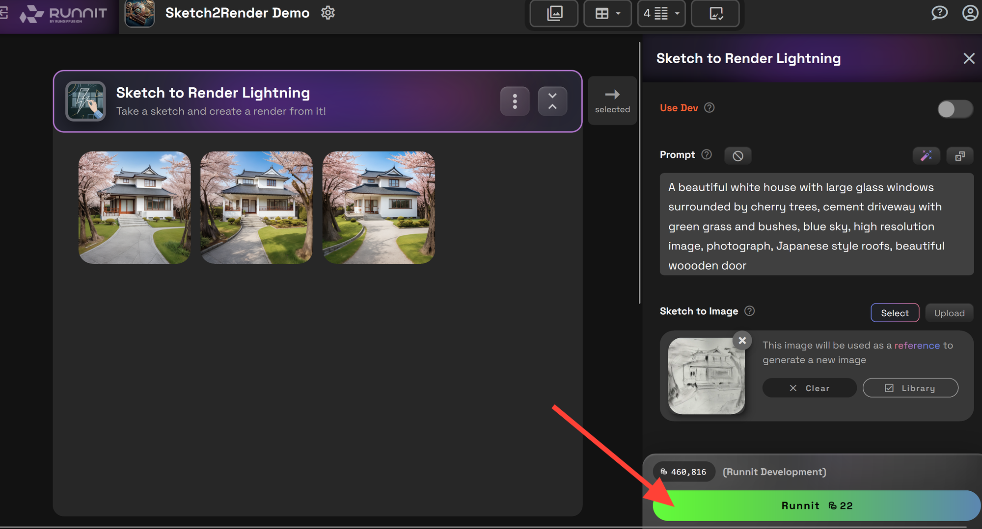 Screenshot showing nnit to generate a high-quality render from your sketch
