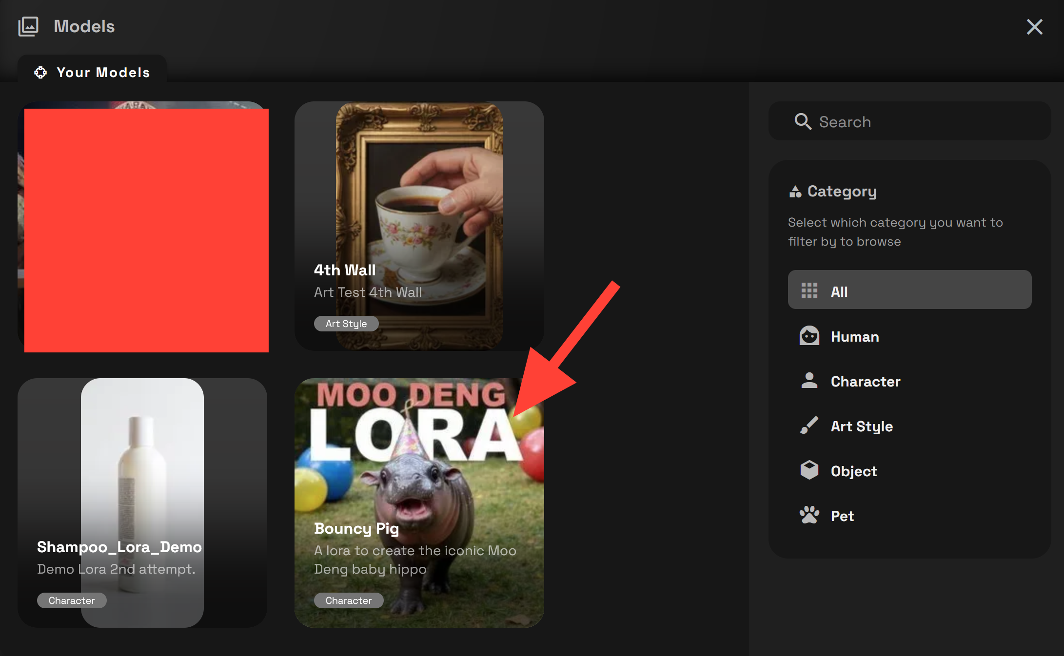 Screenshot showing sizes="(min-width: 720px) 720px"> Click on the LoRa you want to use