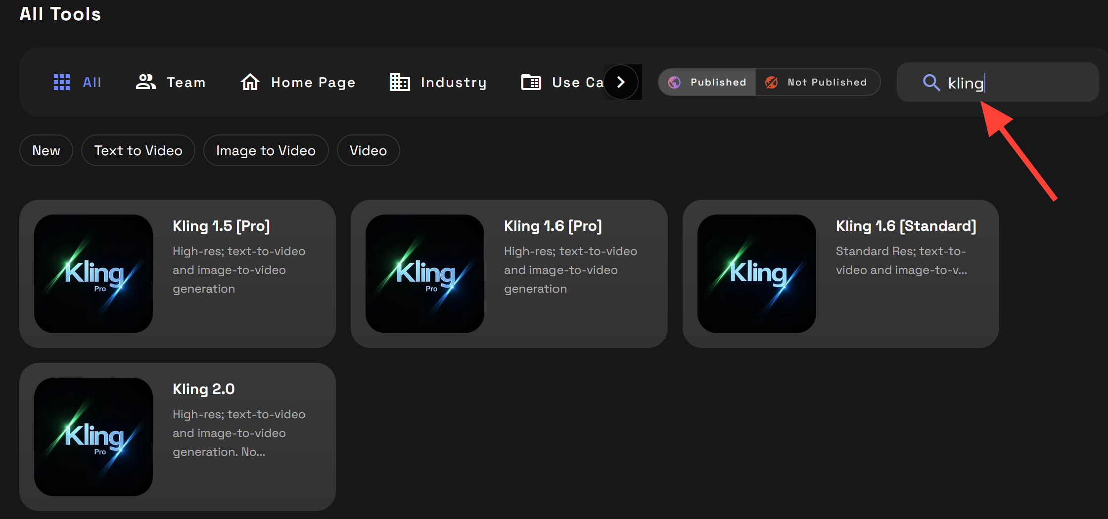 Screenshot showing igure class="kg-card kg-image-card"> Choose a Kling video model from the available tools
