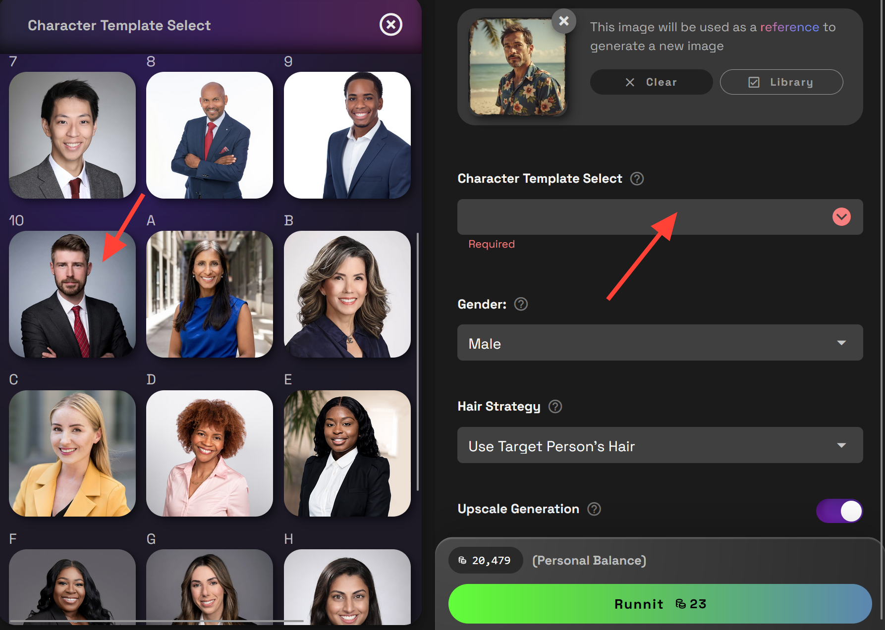 ✅ Select a Character Template screenshot
