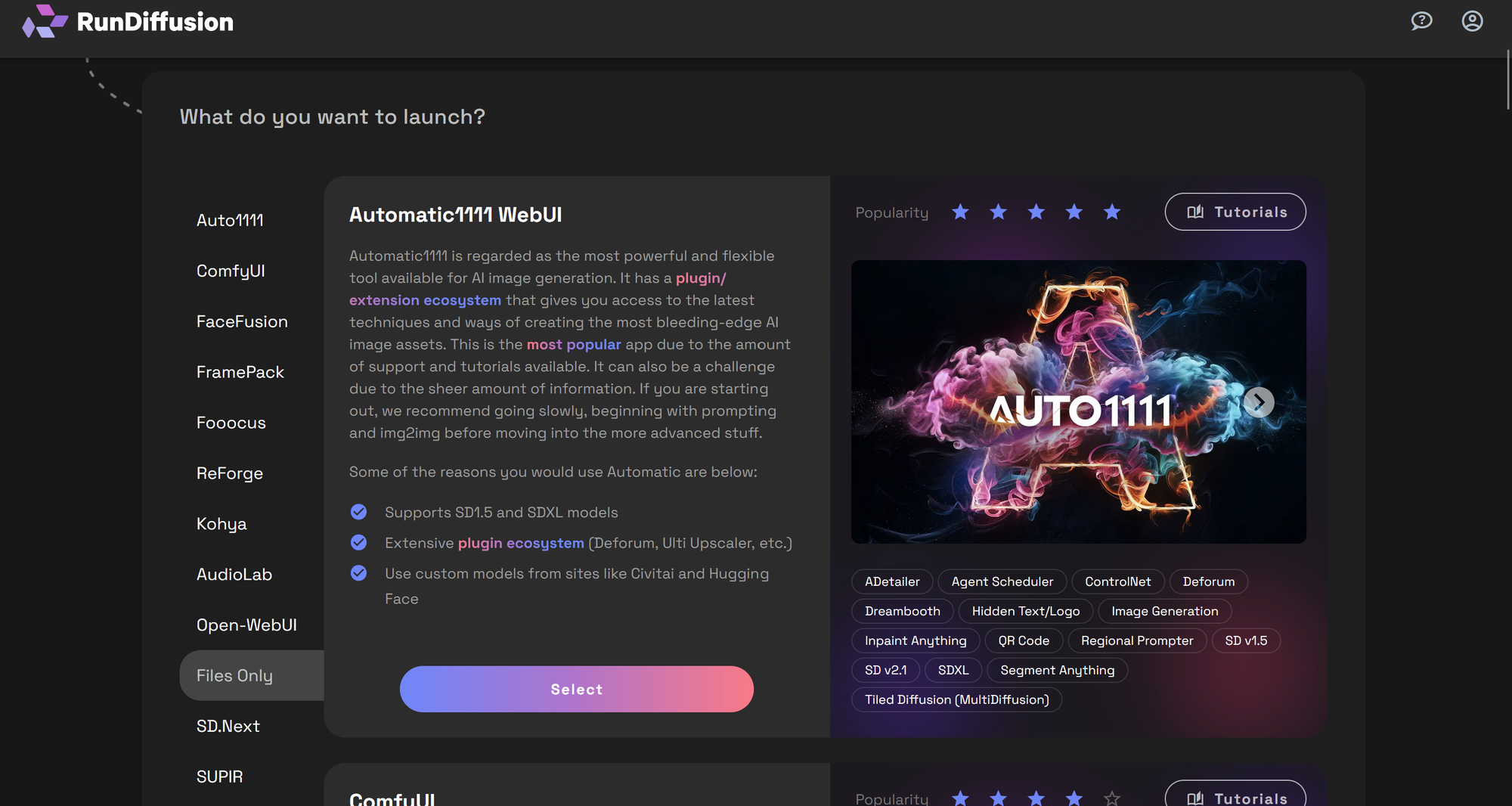 Screenshot showing " class="kg-image" alt="Login to RunDiffusion Go to RunDiffusion's Opensource Applications"...