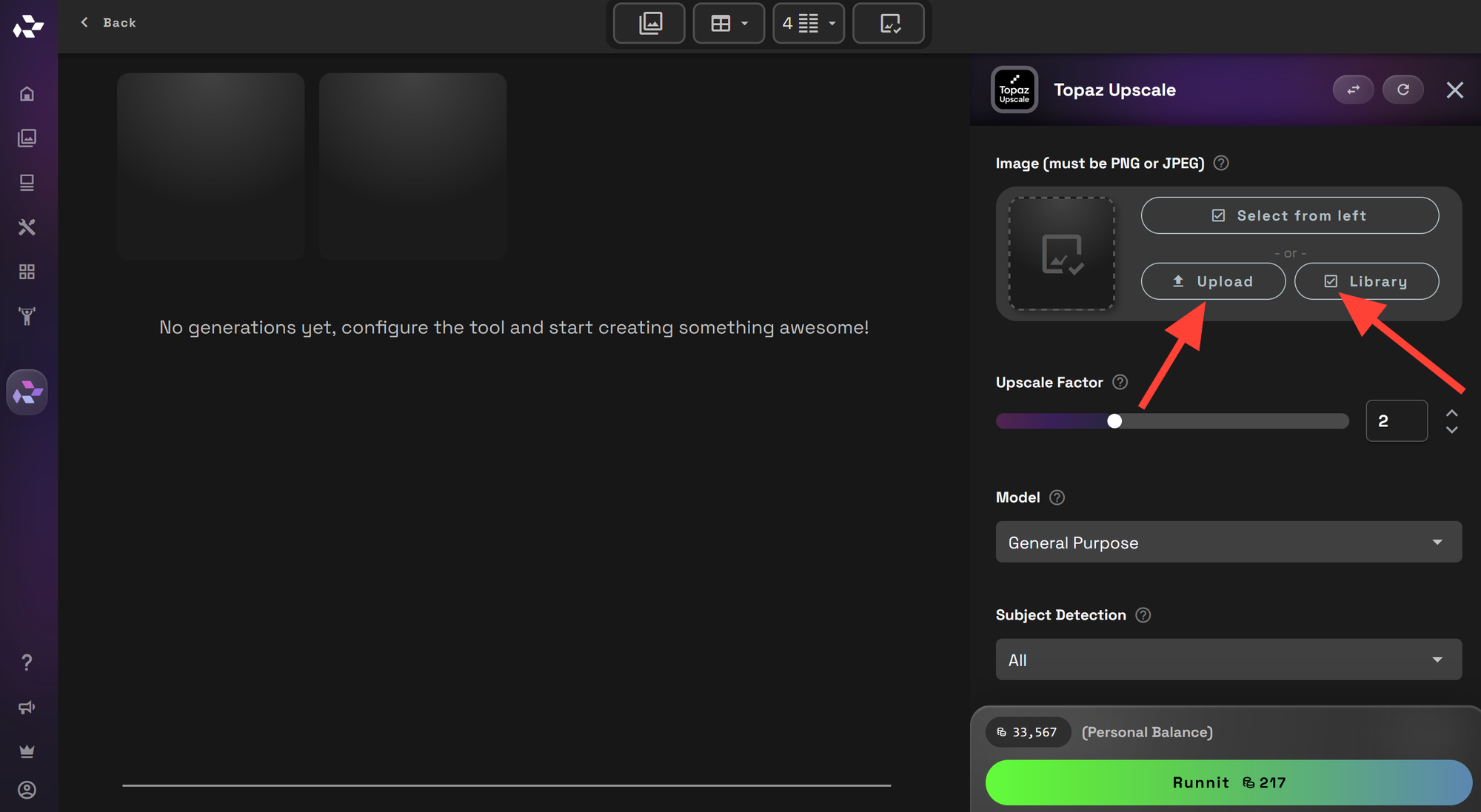 Screenshot showing zes="(min-width: 720px) 720px"> Click on Upload to select an image from your computer or Library to...