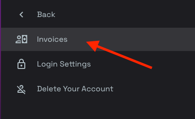 Click on User Account Avatar in the lower left-hand side of the nav-bar. Click on Account Click on Invoices A window titled "