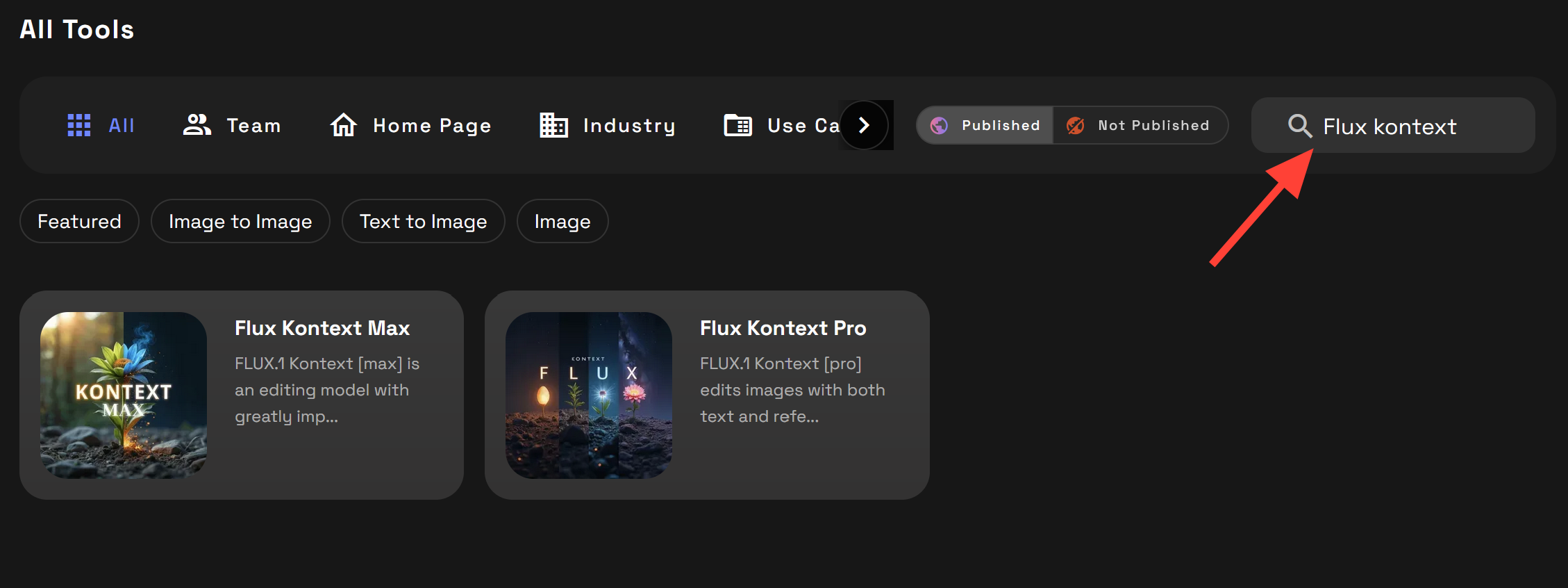 Runnit Platform on RunDiffusion. Click on Tools on the left Side Bar. Search for Flux Kontext. Then click on Flux Kontext Max