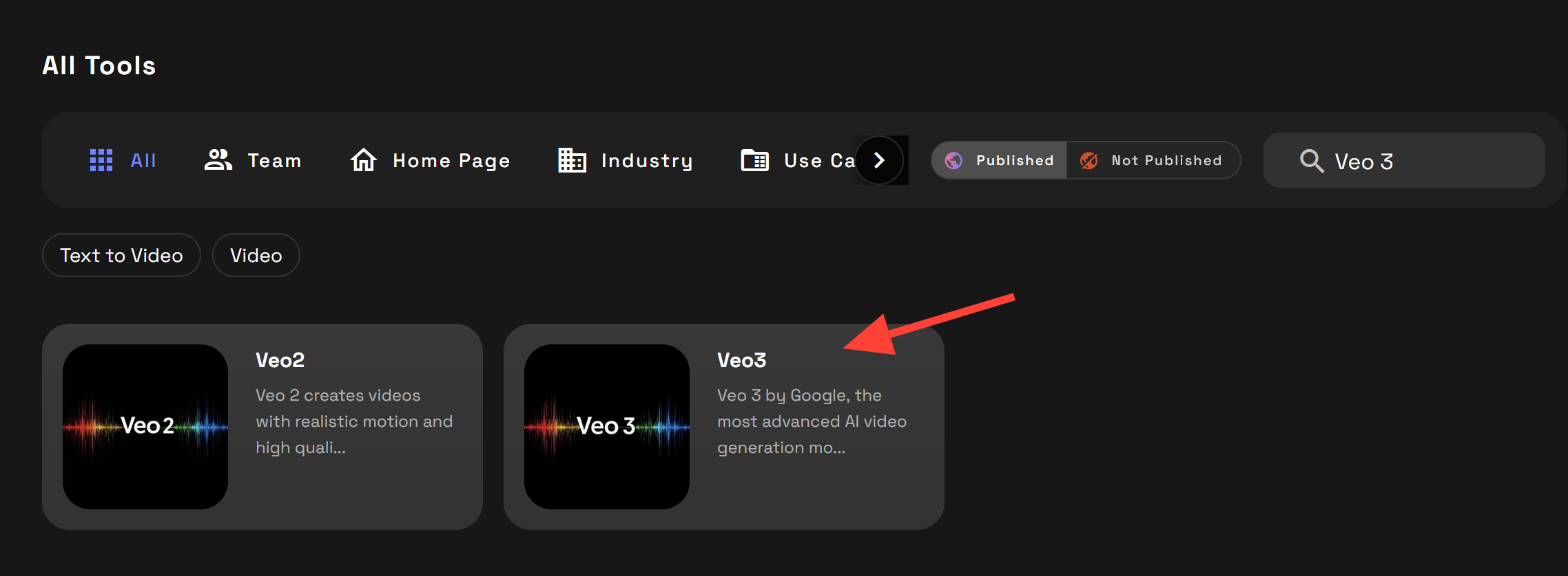 Screenshot showing ng 1600w, 2000w" sizes="(min-width: 720px) 720px"> Click on the Veo 3 tool <img alt=