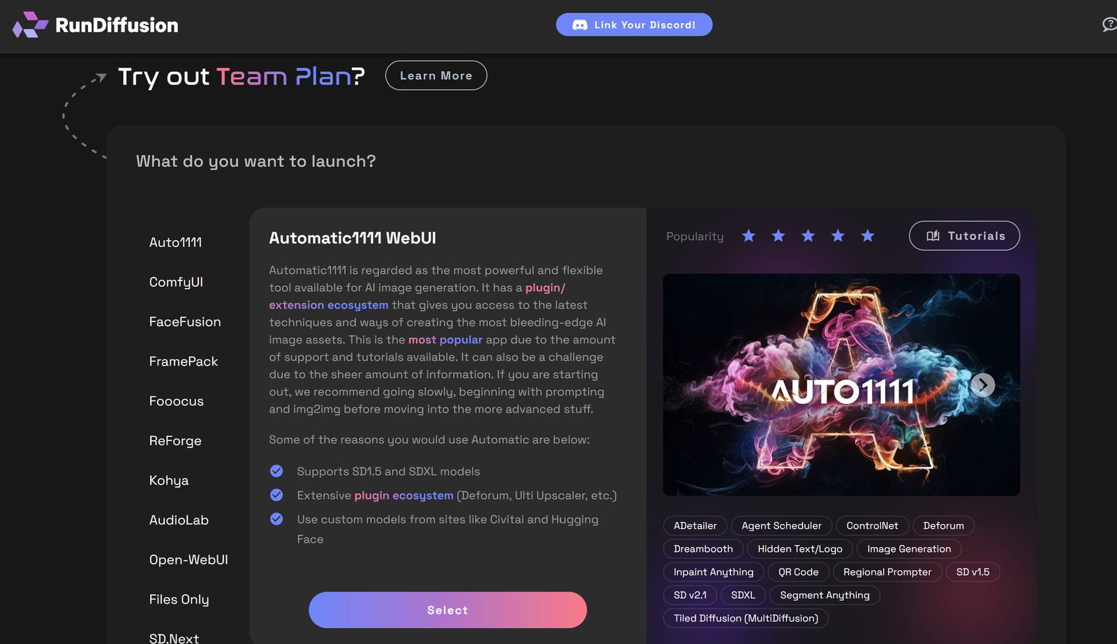 Login to RunDiffusion Navigate to Opensource Apps