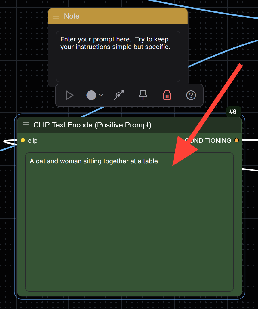 Screenshot showing ur prompt in the Clip Text Encode (Positive Prompt)