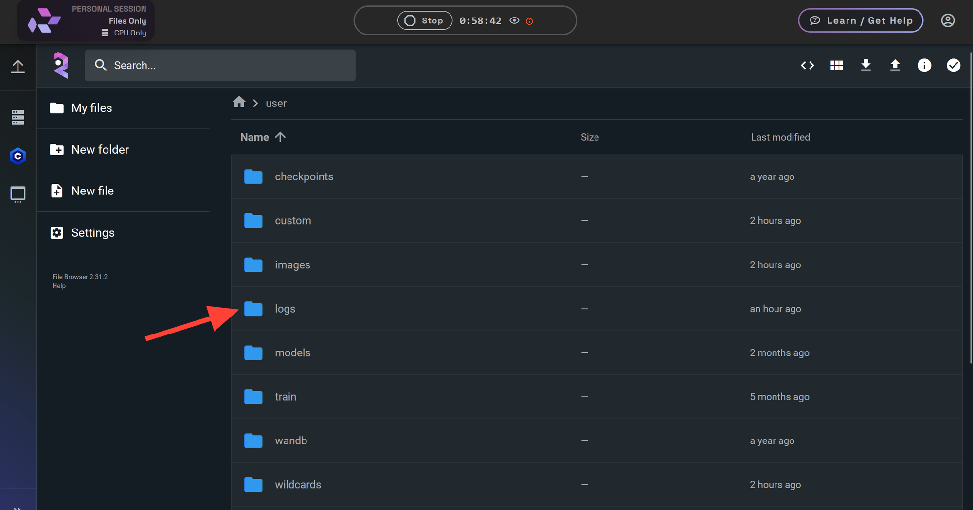 Screenshot showing 600w, 2000w" sizes="(min-width: 720px) 720px"> Click on the logs folder