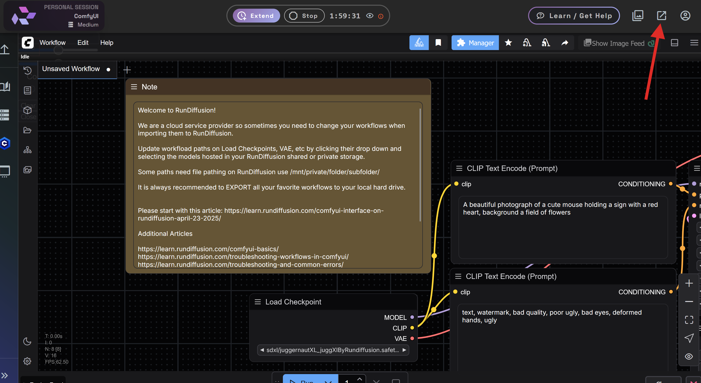 Screenshot showing open you can access the logs by clicking in the top right of the UI