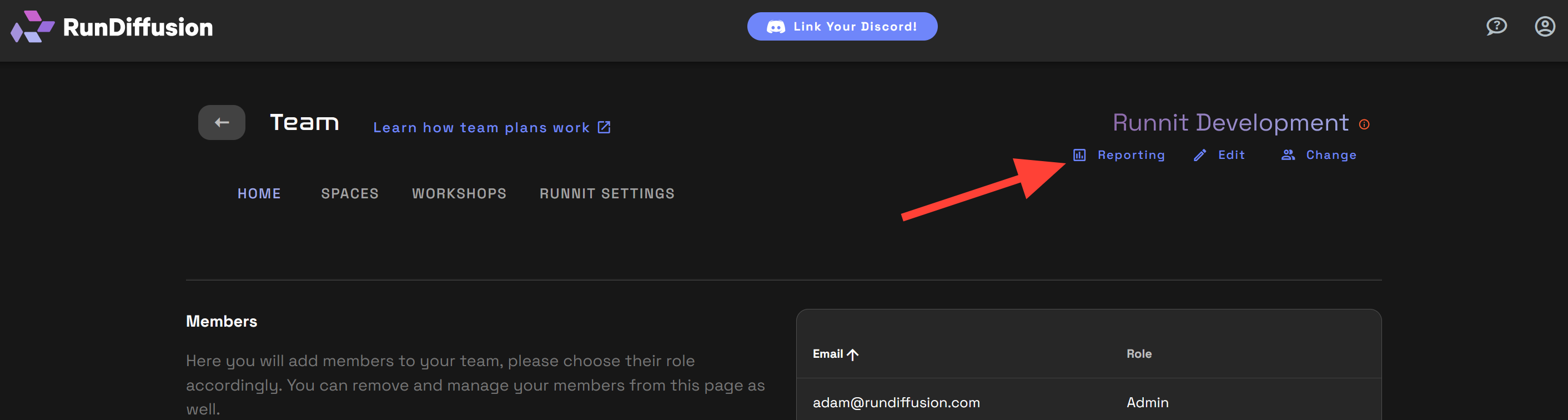 Go to Runnit Click on the Account button in the bottom Left. Then click on Team On the top click on Reporting . You can click