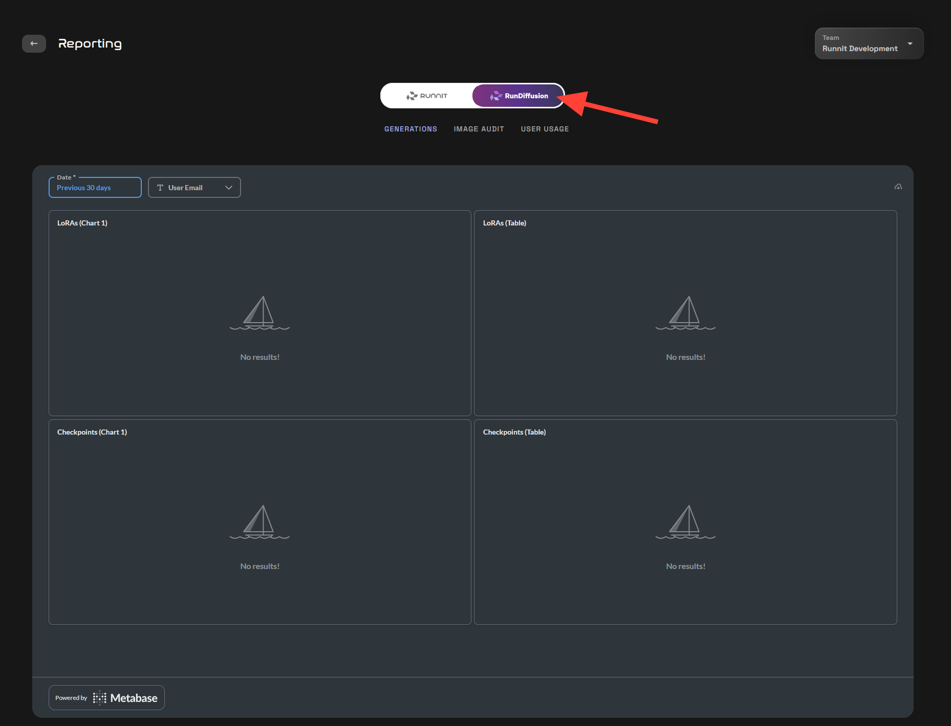 Go to Runnit Click on the Account button in the bottom Left. Then click on Team On the top click on Reporting . You can click
