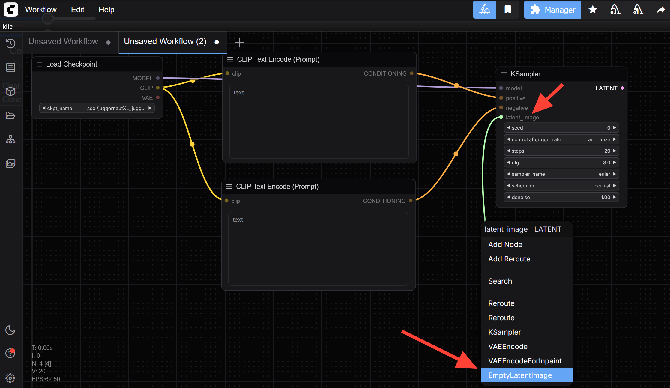 Screenshot showing n the KSampler, locate the Latent Image input