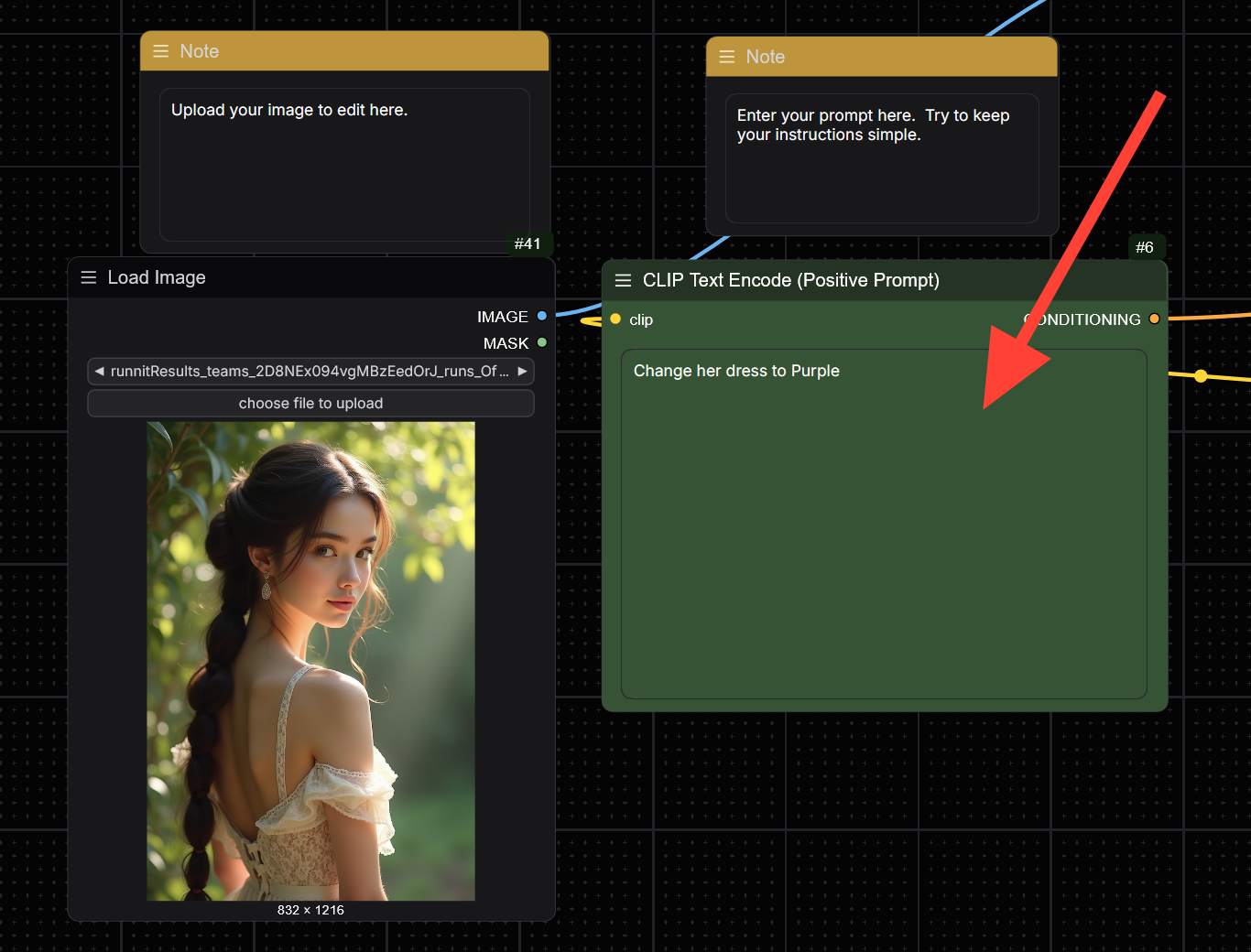 Screenshot showing h: 720px) 720px"> Go to the Clip Text Encode (Positive Prompt) and write a prompt