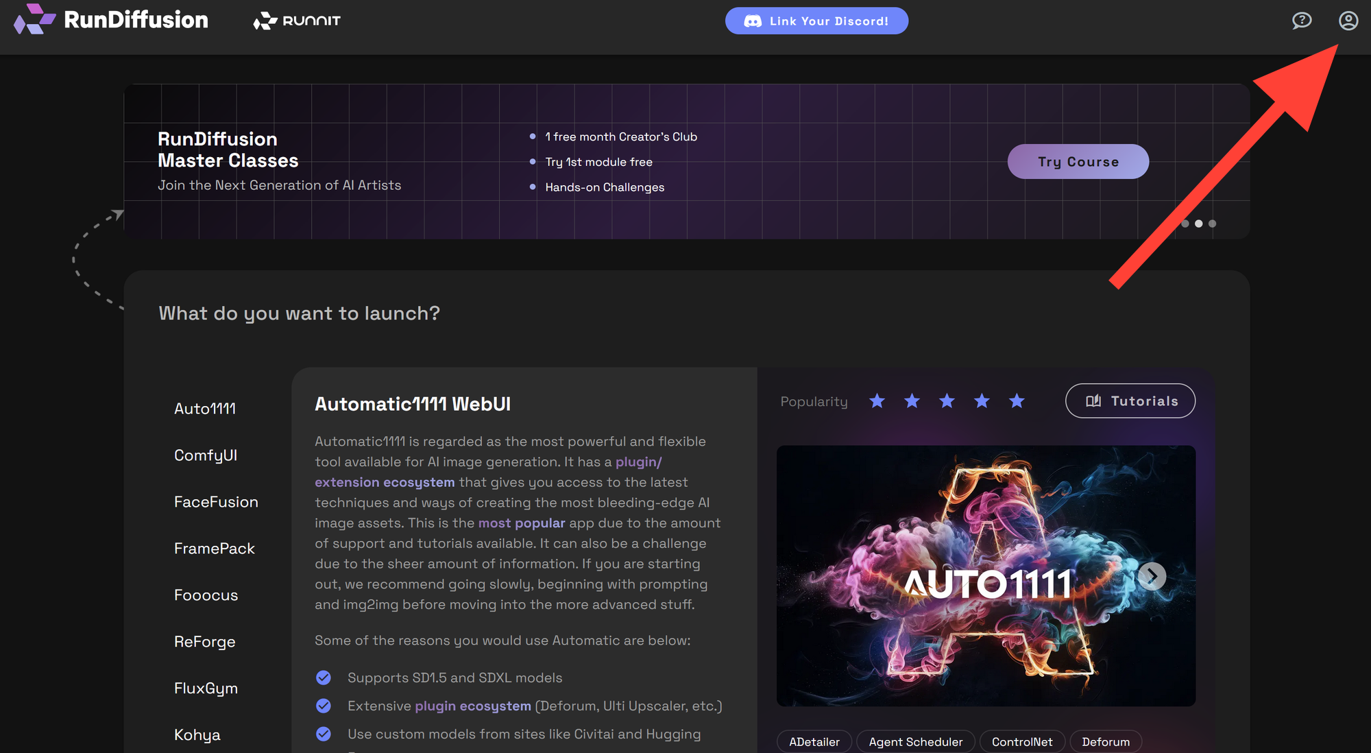 RunDiffusion . Click on your Account Icon in the top-right corner of the dashboard on the RunDiffusion website. If you are us