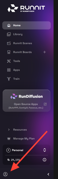 RunDiffusion . Click on your Account Icon in the top-right corner of the dashboard on the RunDiffusion website. If you are us