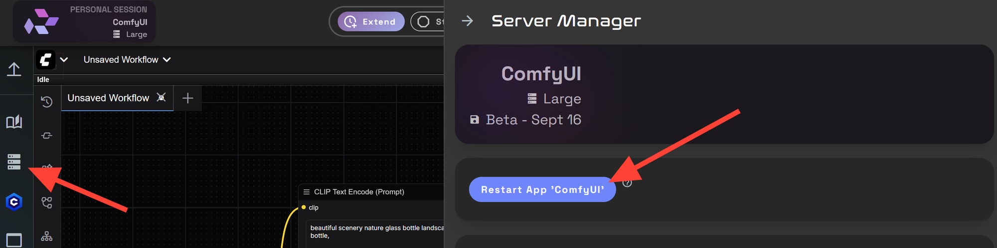 Screenshot showing igure class="kg-card kg-image-card"> Open the Server Manager from the left sidebar and click Restart...