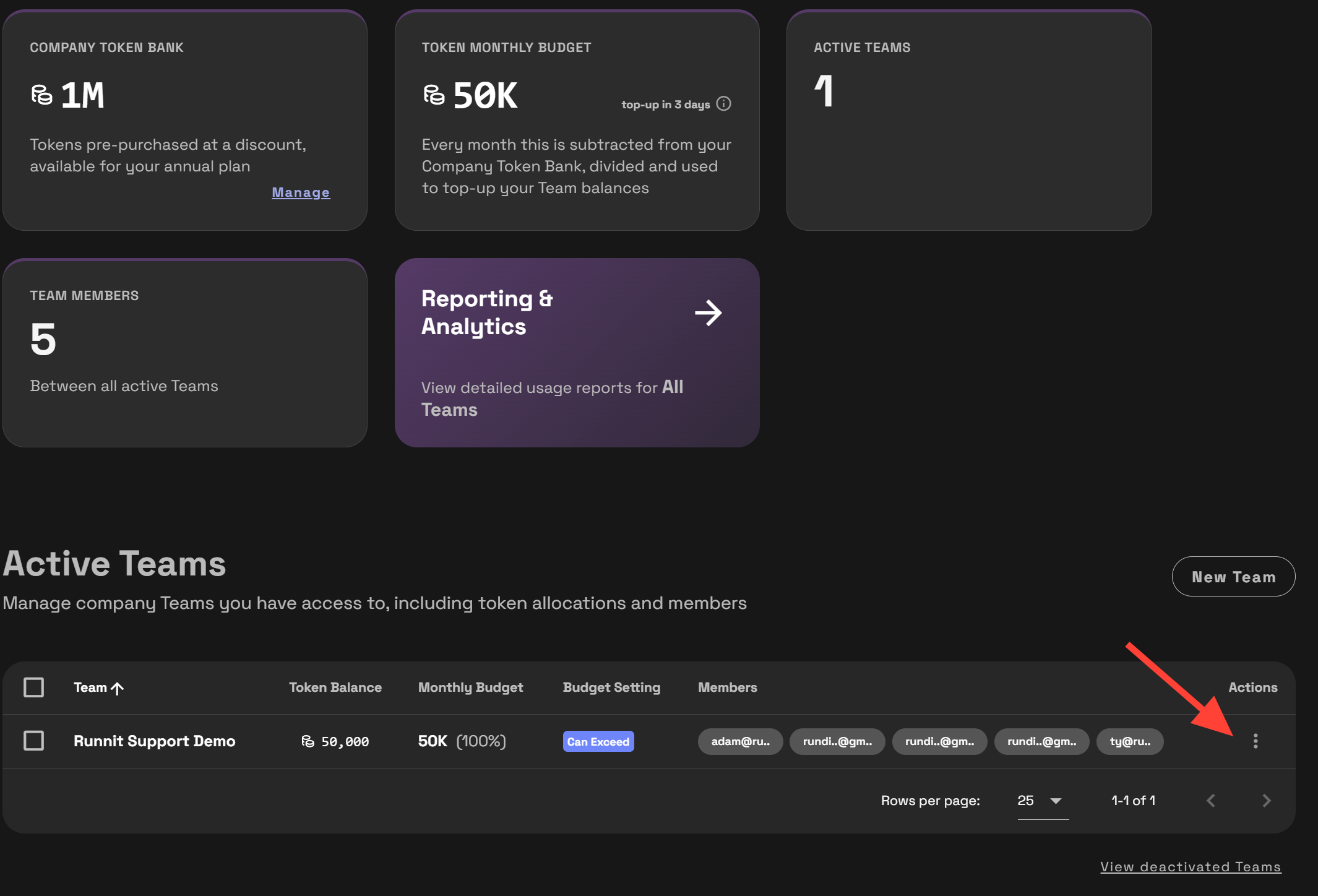 Screenshot showing px"> Once you have completed your purchase you need to assign the tokens to your team