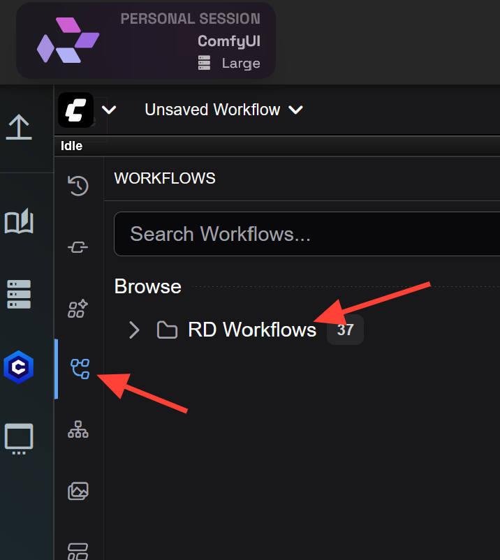 Open Source Apps . On the left sidebar choose ComfyUI then click select . Select ComfyUI on the right side and click Launch .