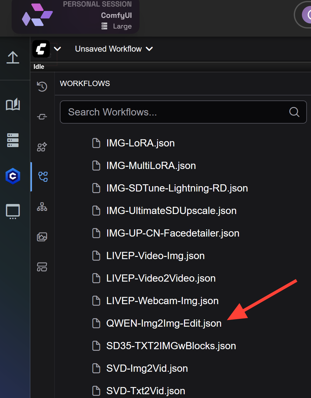Open Source Apps . On the left sidebar choose ComfyUI then click select . Select ComfyUI on the right side and click Launch .