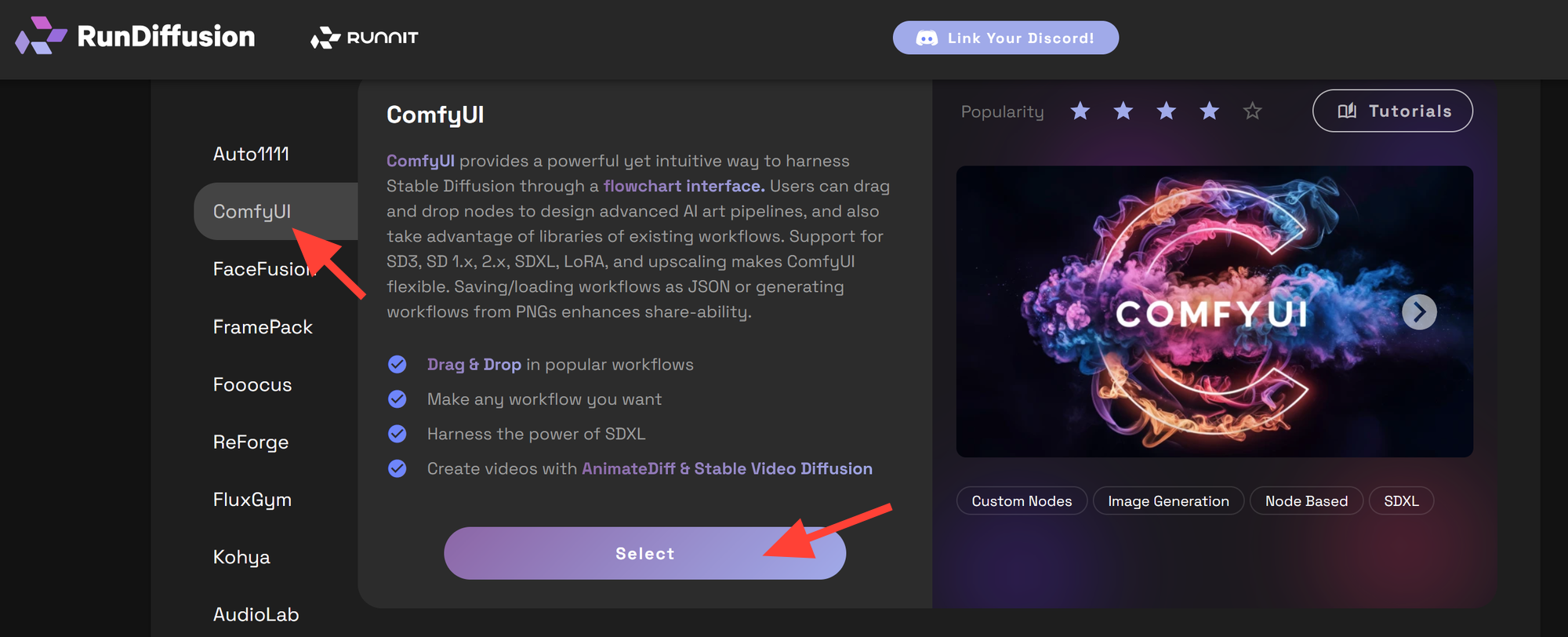 Screenshot showing g" class="kg-image" alt="RunDiffusion Go to Open Source Apps" loading="lazy" width="500" height="438">...