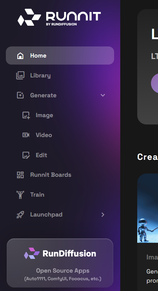 Login to your account Go to the RunDiffusion Runnit Platform Click on the left side bar click Generate then click Edit . Sele