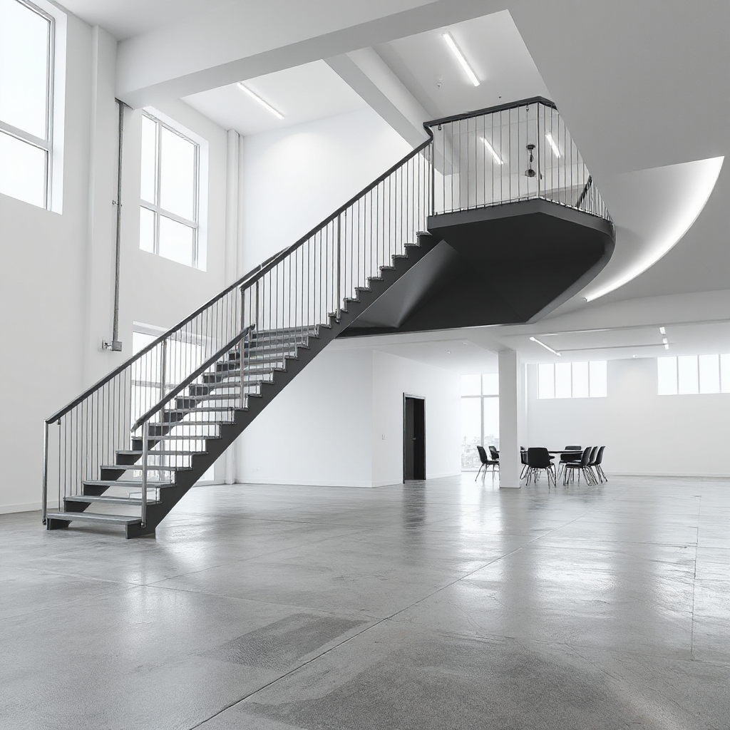 Screenshot showing ting, and polished concrete floors, technical line rendering, minimalist, high quality, indoor...