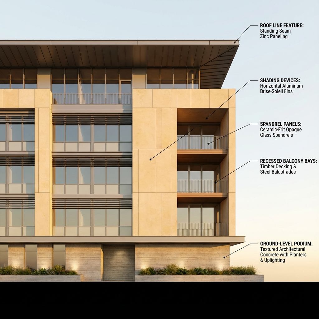 An Architectural render with labels created completely with Nano Banana Pro