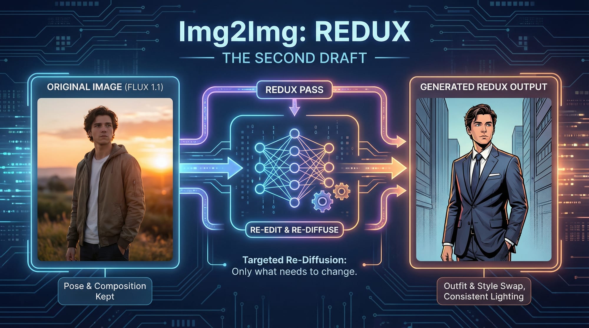Screenshot showing pipelines let you drop in an existing image, describe the change you want, and get back a version that...