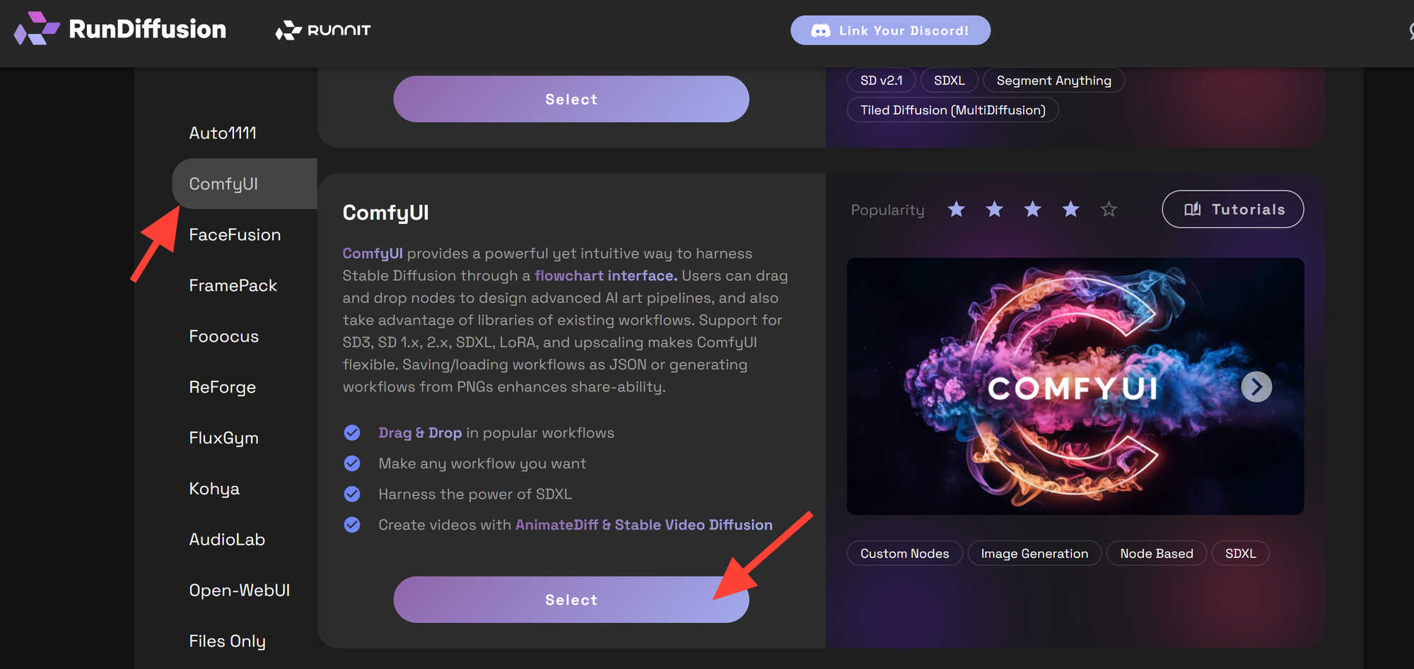Open ComfyUI in RunDiffusion screenshot