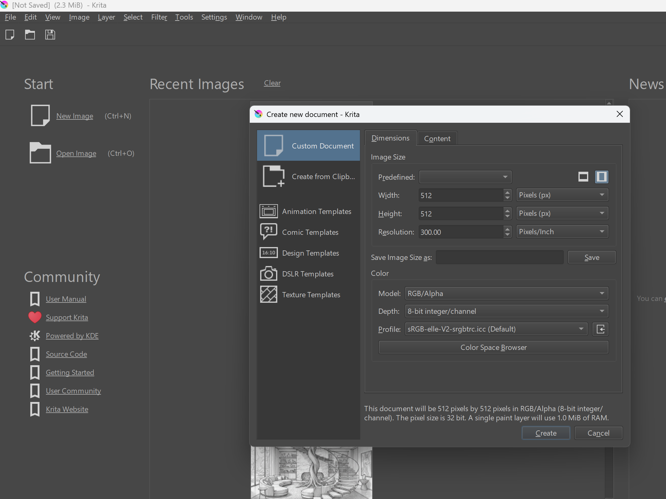 Open an Image in Krita screenshot