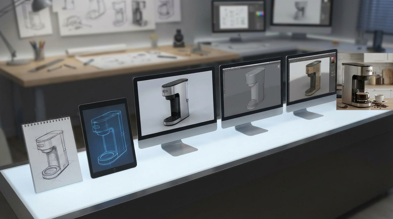 A Coffeemaker in various stages of development