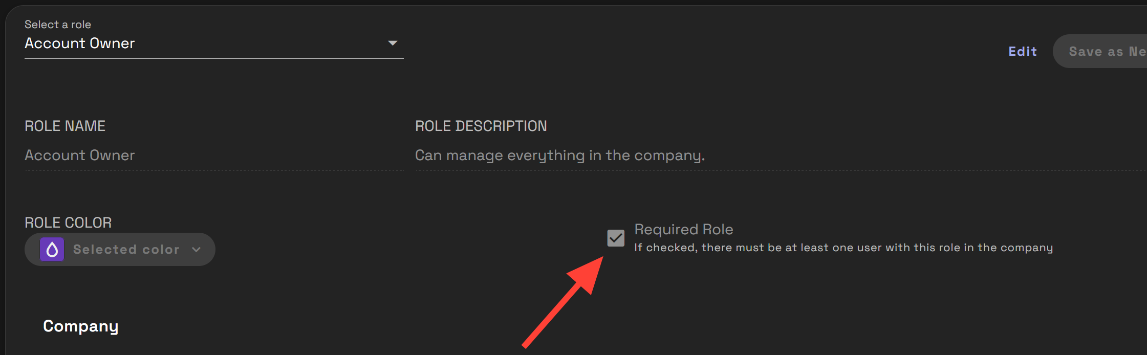 Required Role screenshot