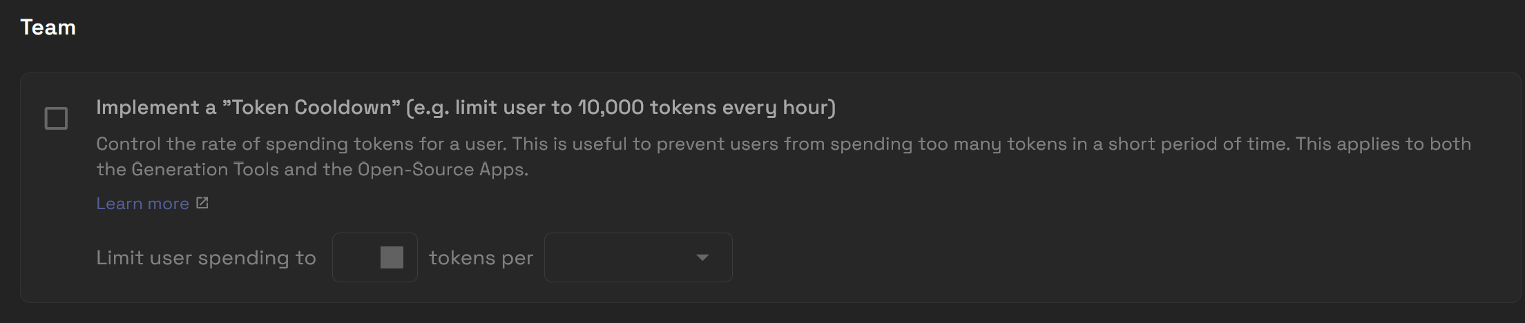 Implement a Token Cooldown setting in Team permissions.
