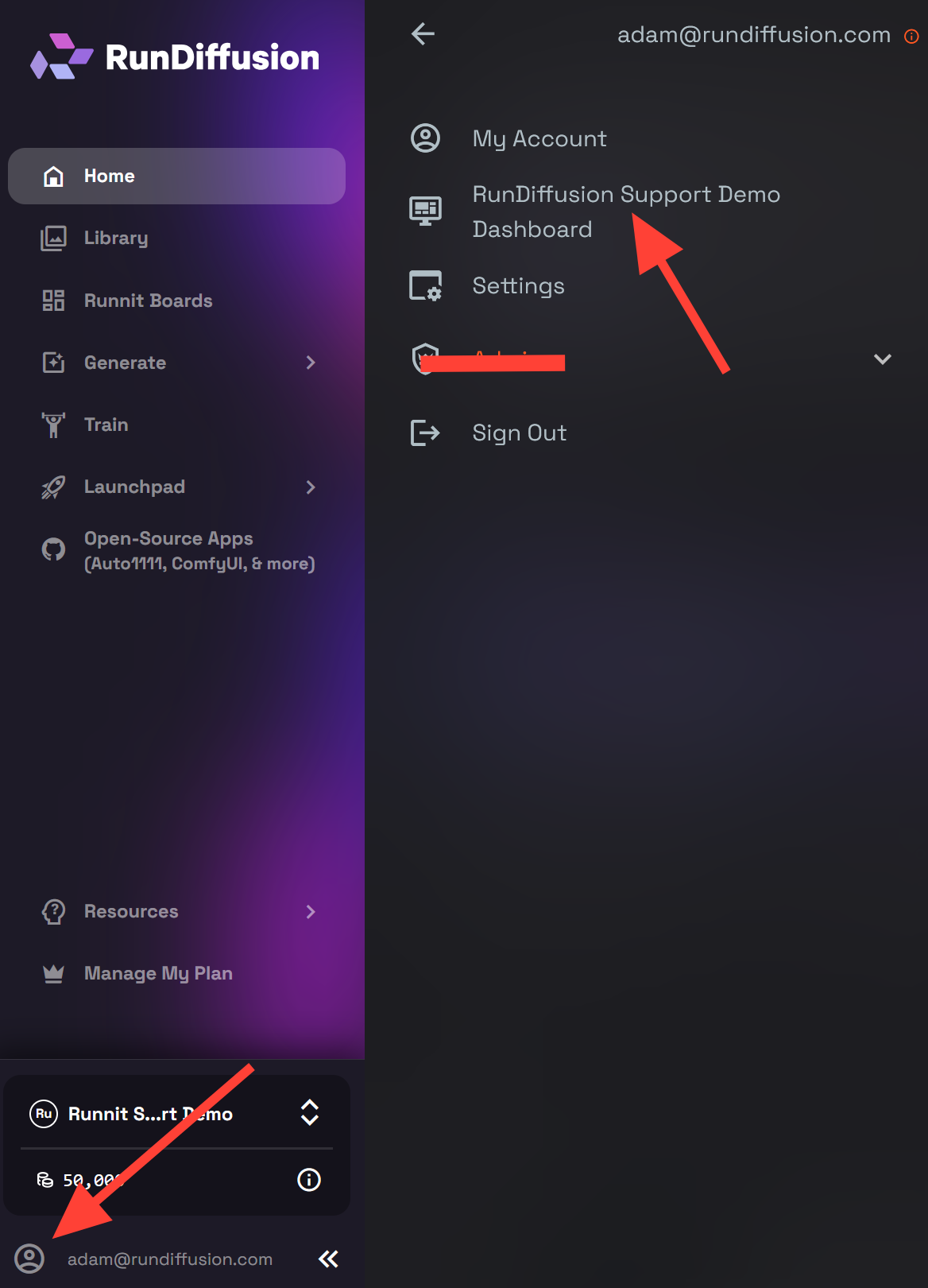 Open the Company Dashboard or Company Settings area from the account menu.