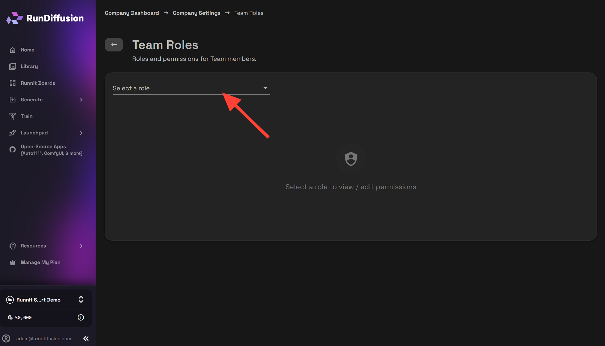 Select a role from the Team Roles dropdown.