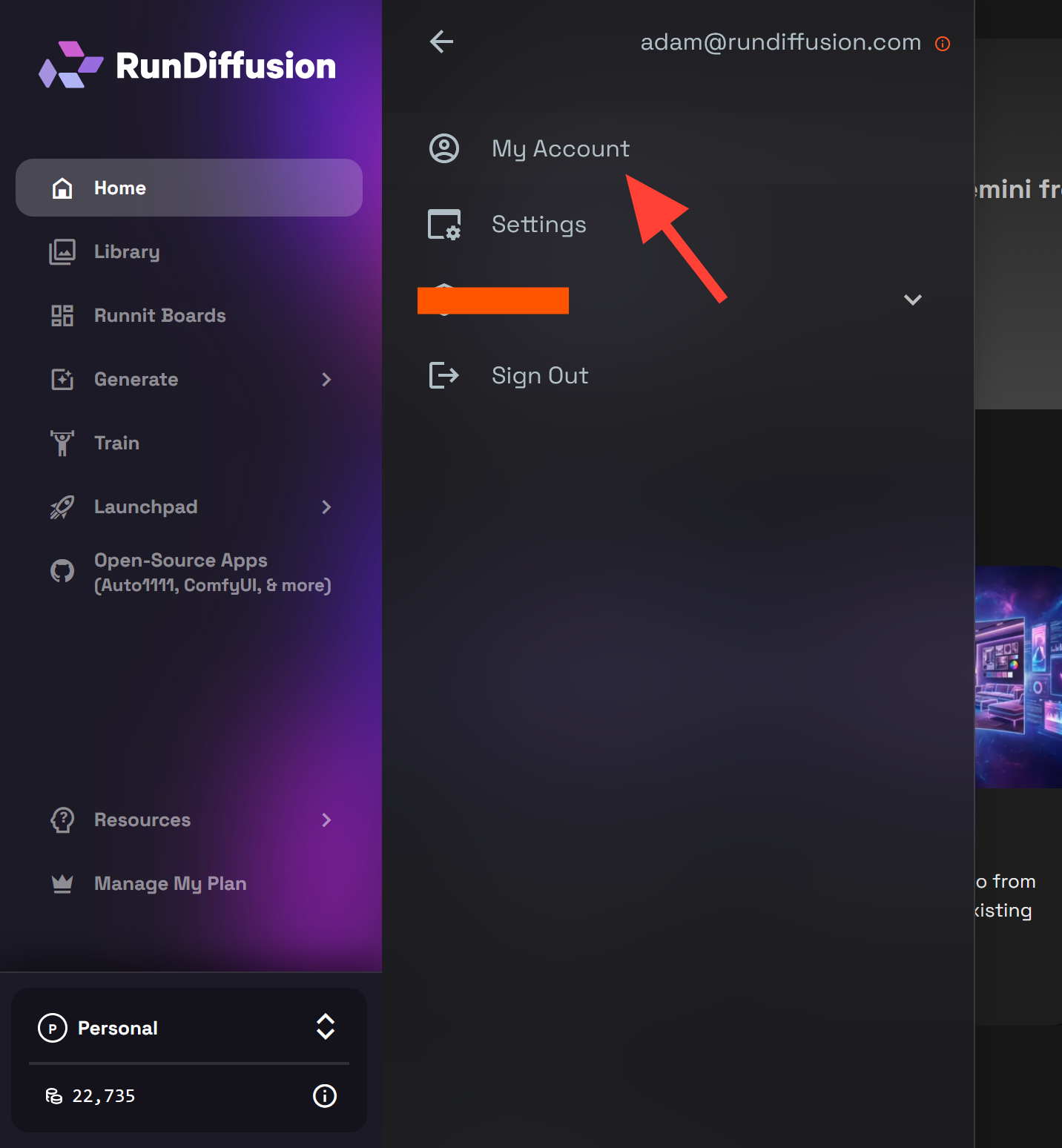 RunDiffusion and signing in with your credentials. Navigate to the Opensource Application page (Currently not accessible from
