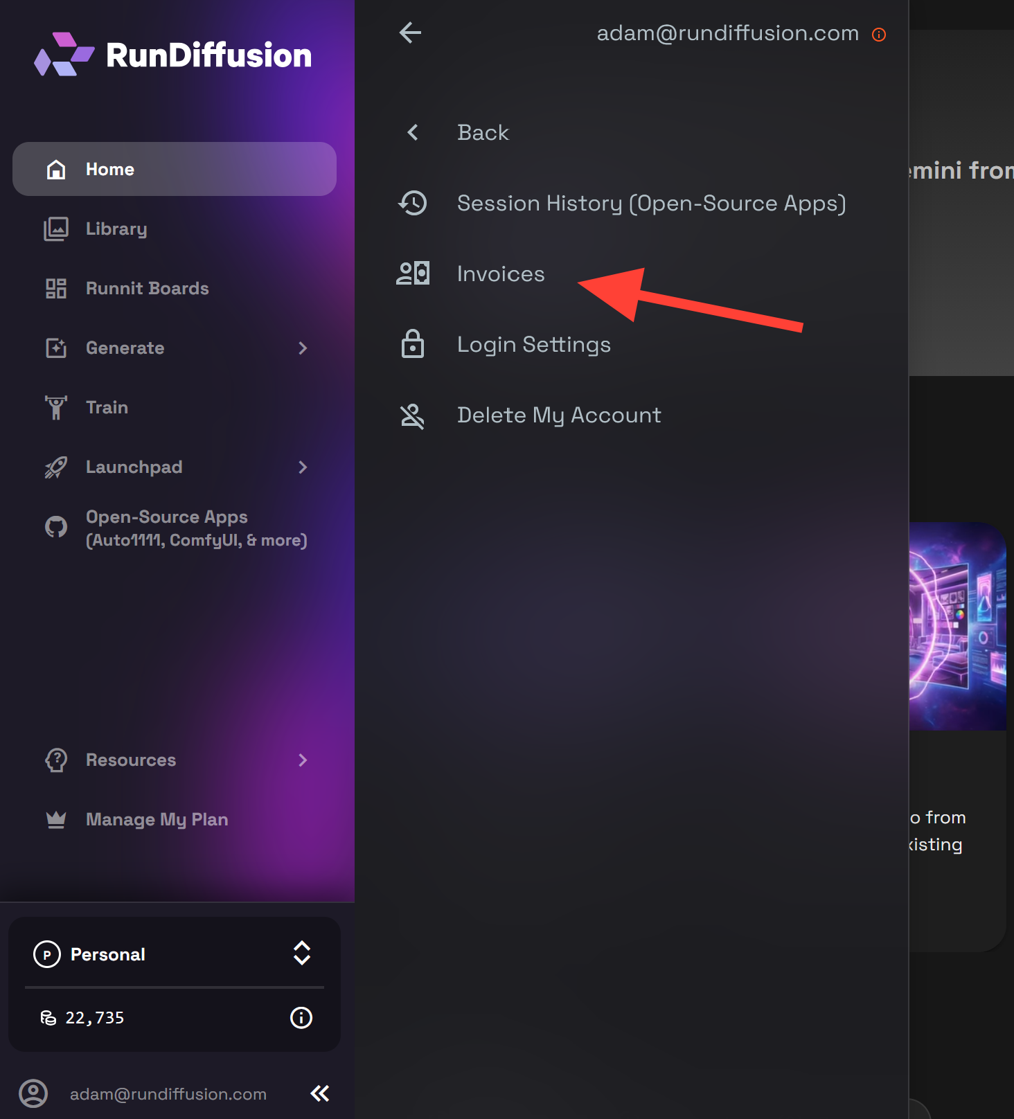 RunDiffusion and signing in with your credentials. Navigate to the Opensource Application page (Currently not accessible from
