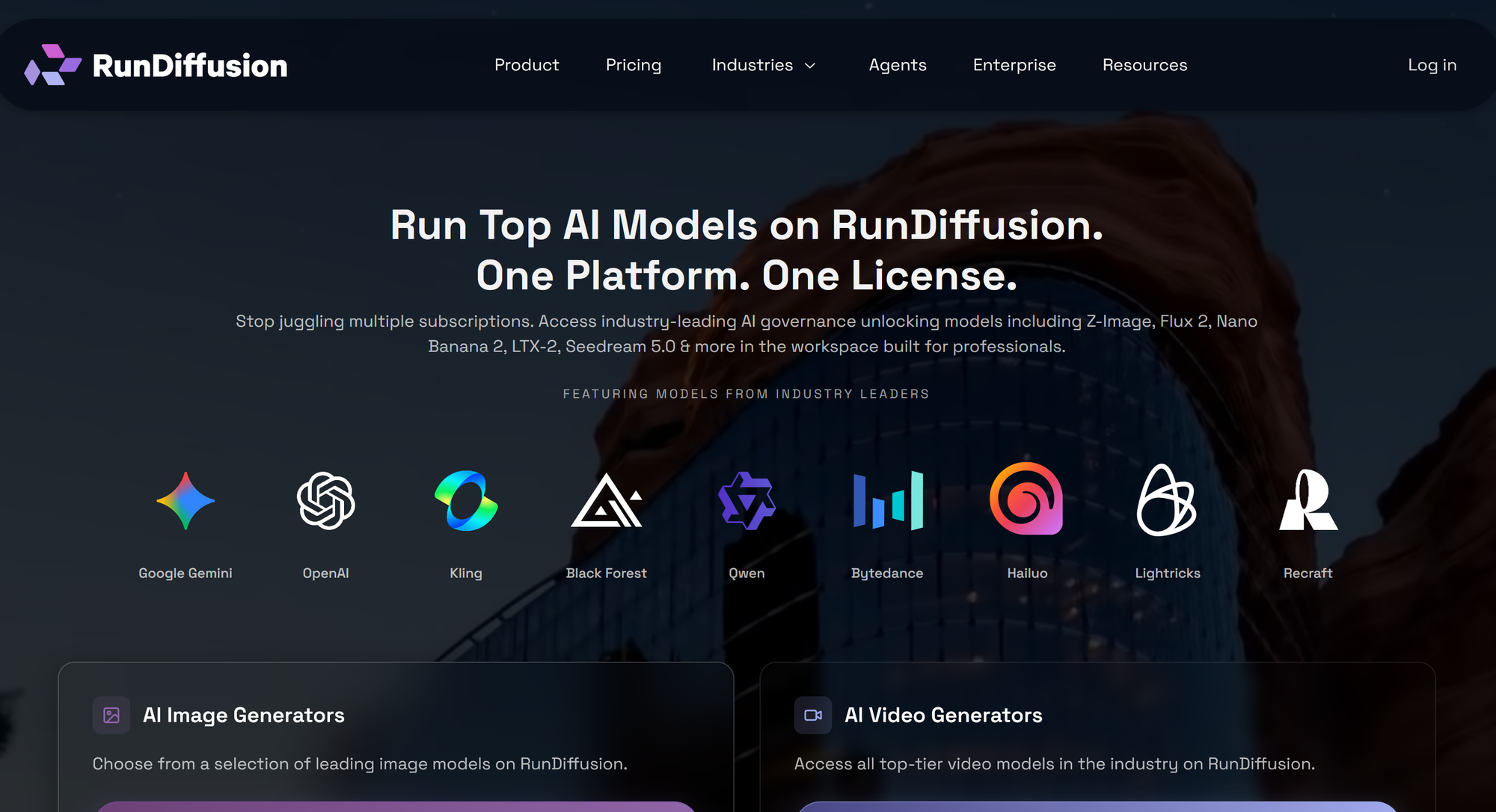 RunDiffusion login screen showing the first step before opening Seedance 2.0 for architecture workflows.