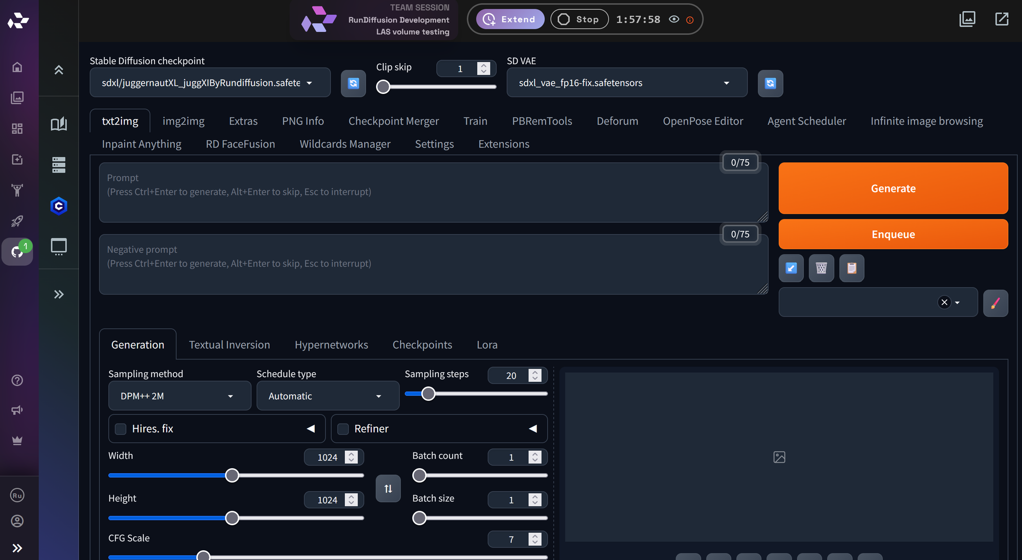 Automatic1111 main interface after launch