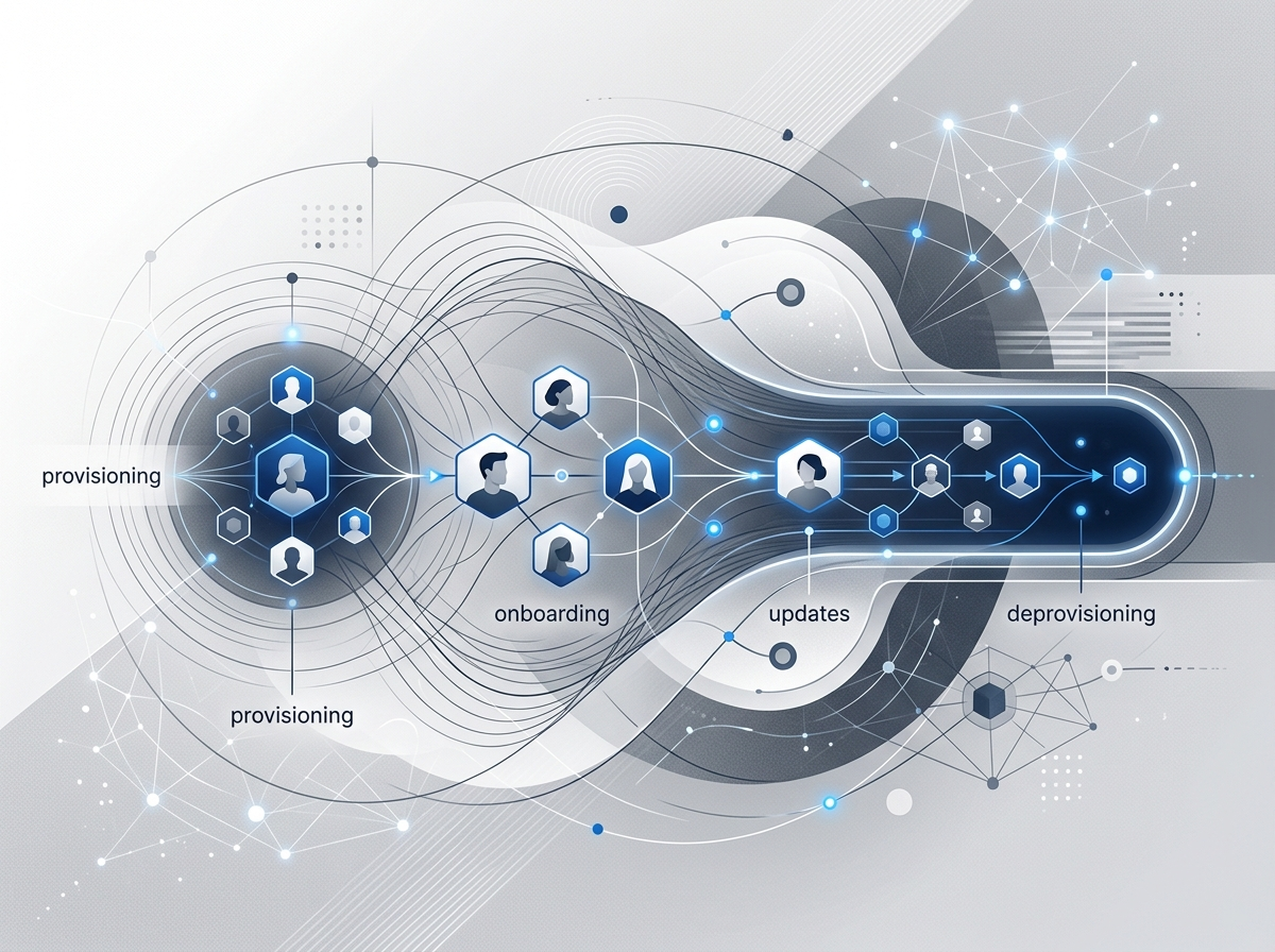 Abstract illustration representing SCIM provisioning and identity lifecycle automation
