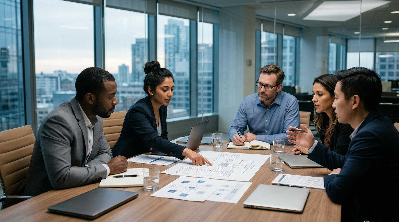 Enterprise team meeting to plan secure access and identity management