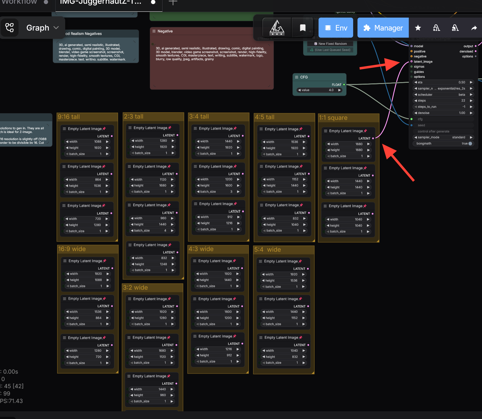 Juggernaut Z workflow resolution nodes connected to the latent_image input in ComfyUI.