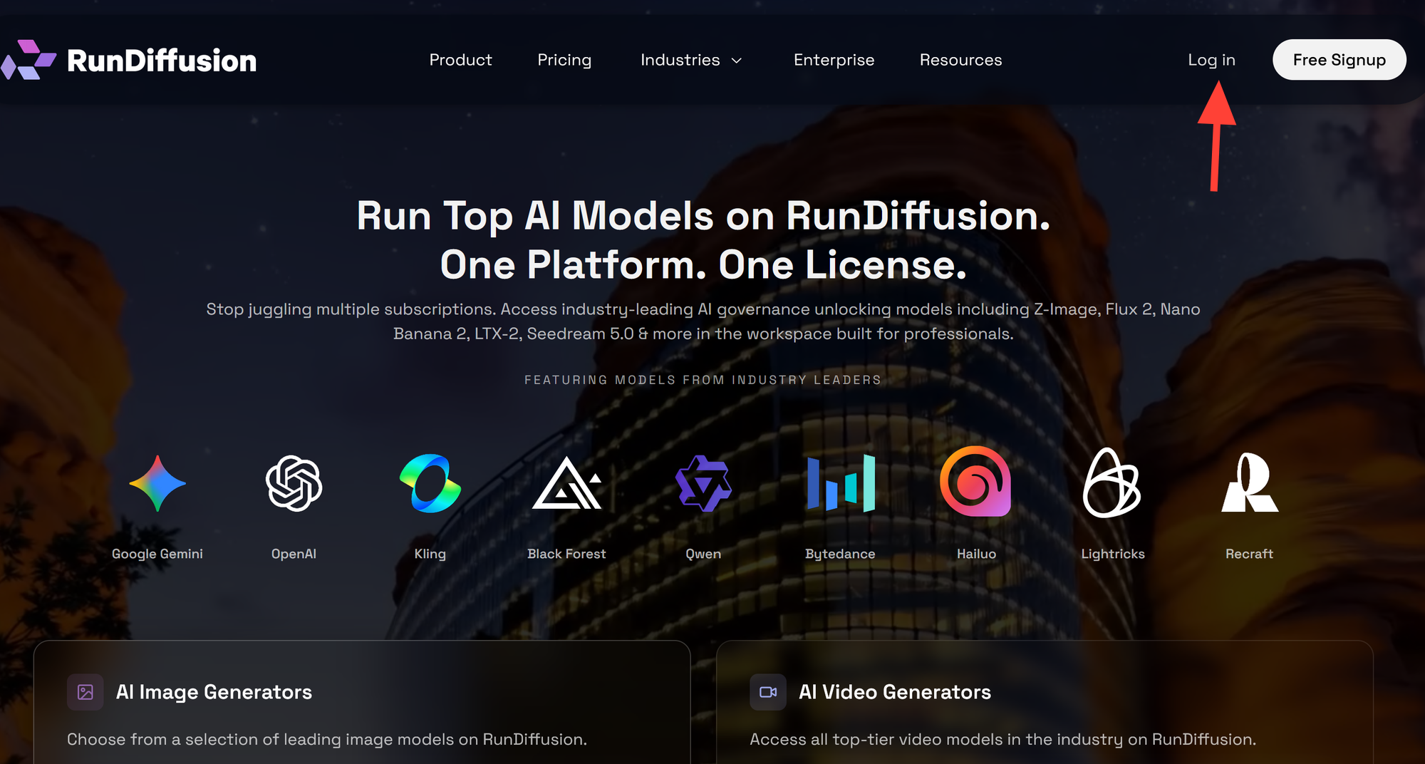 RunDiffusion login screen.