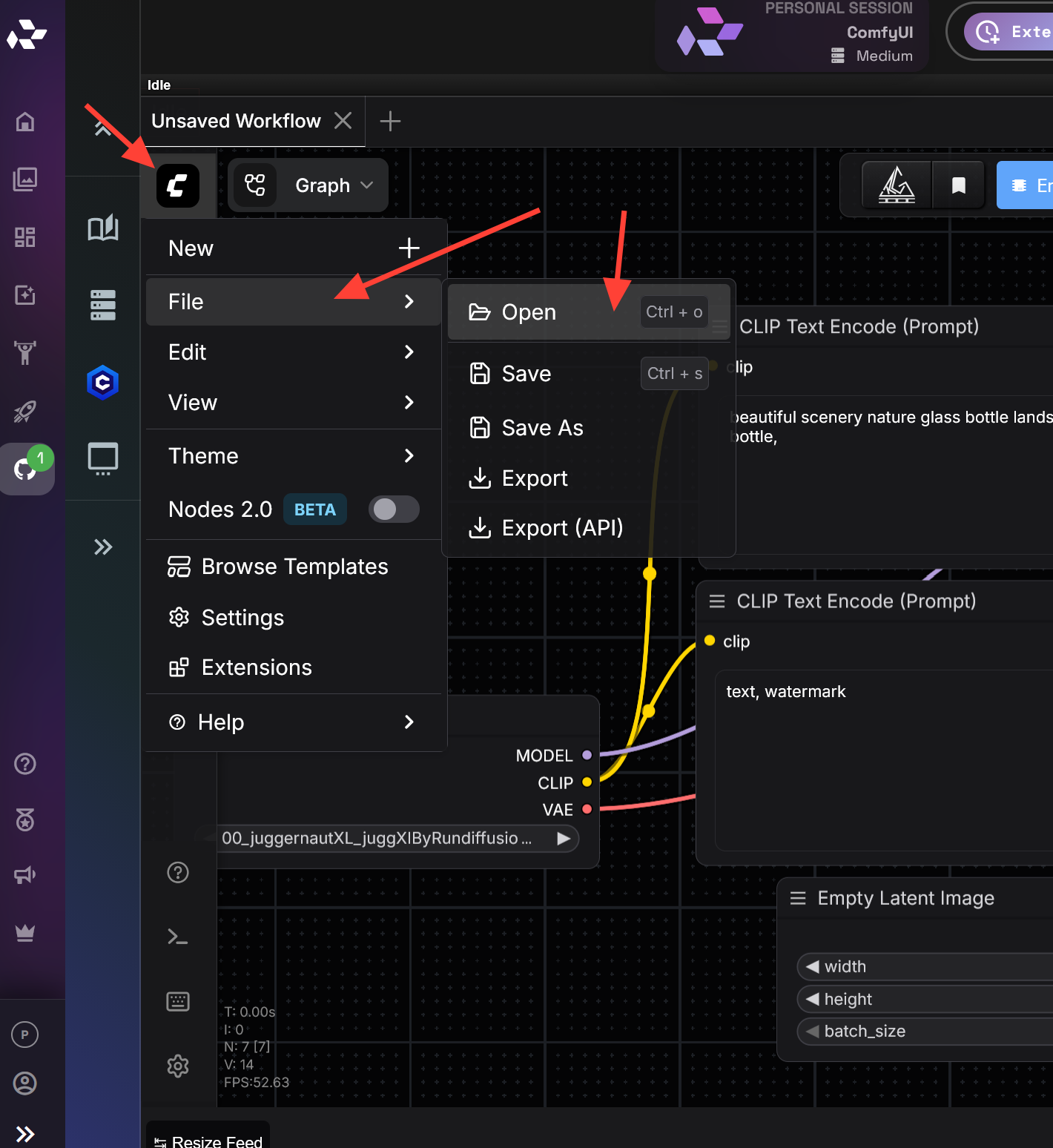 ComfyUI open file dialog loading the Juggernaut Z workflow JSON.