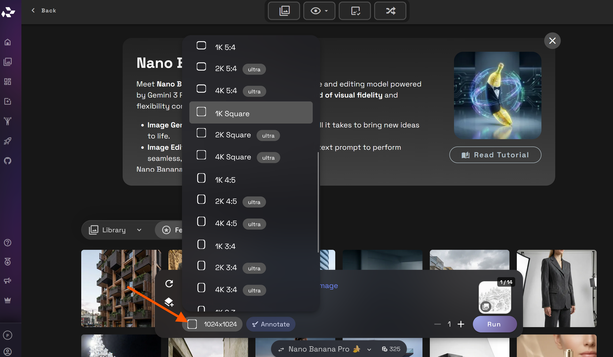Screenshot of the resolution settings in RunDiffusion for sketch-to-render image generation.