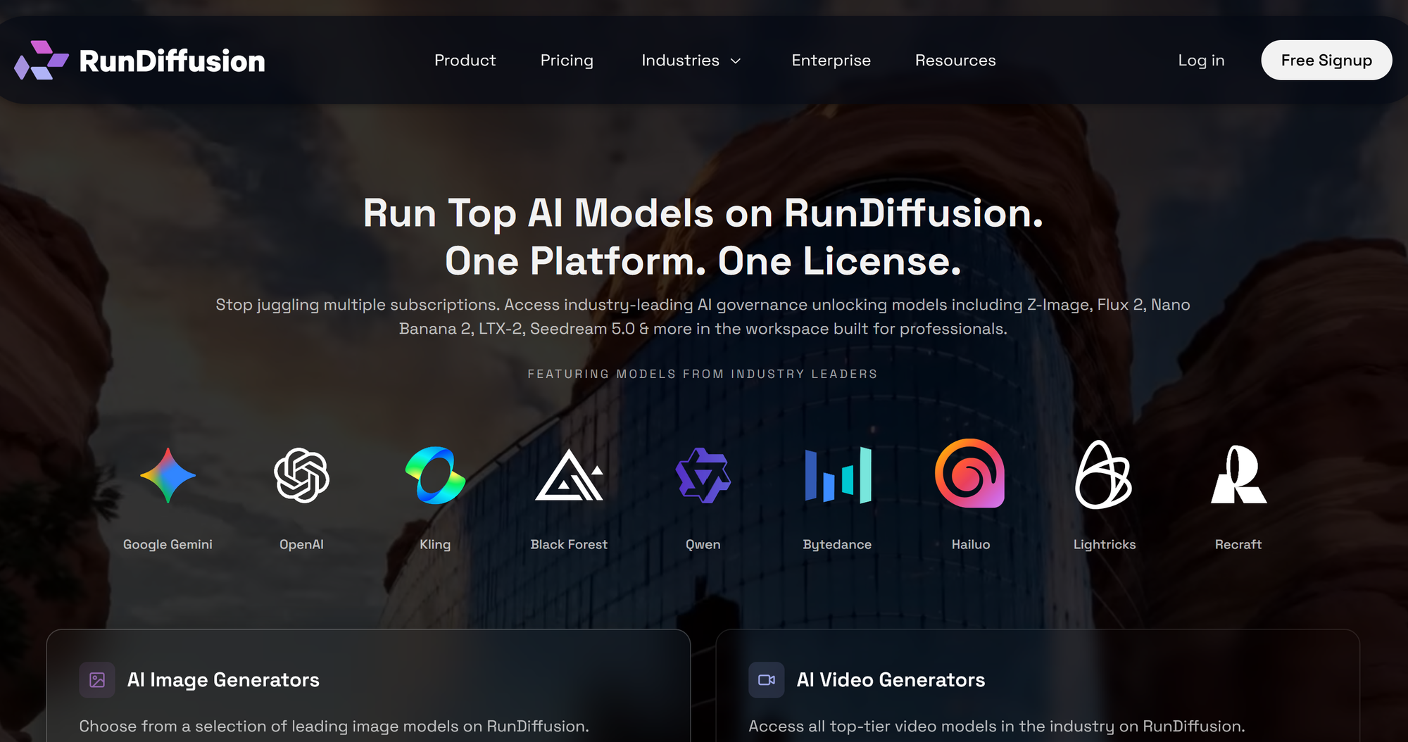 Screenshot of the RunDiffusion interface for logging in and accessing the platform.