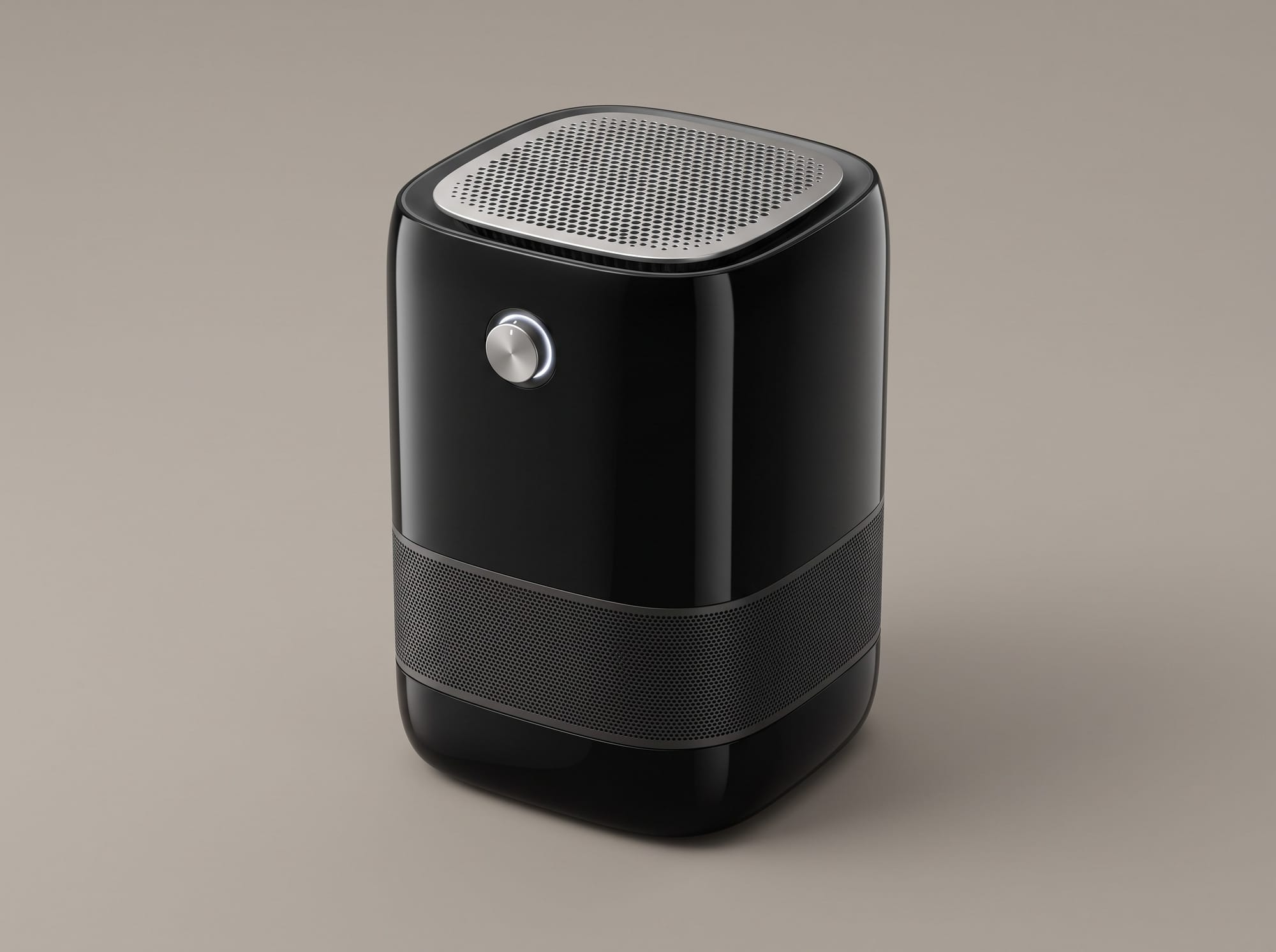 Image 2 showing a glossy black air purifier used only as a color, material, and finish reference.