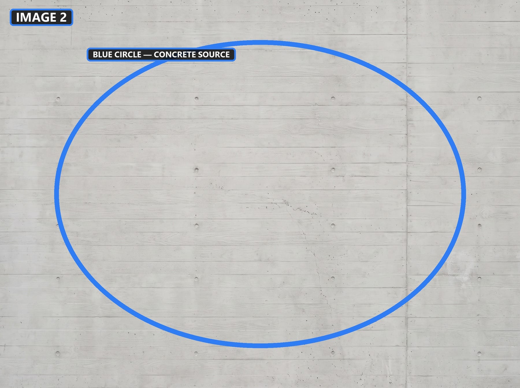 Image 2, a board-formed concrete material reference marked with a blue circle.